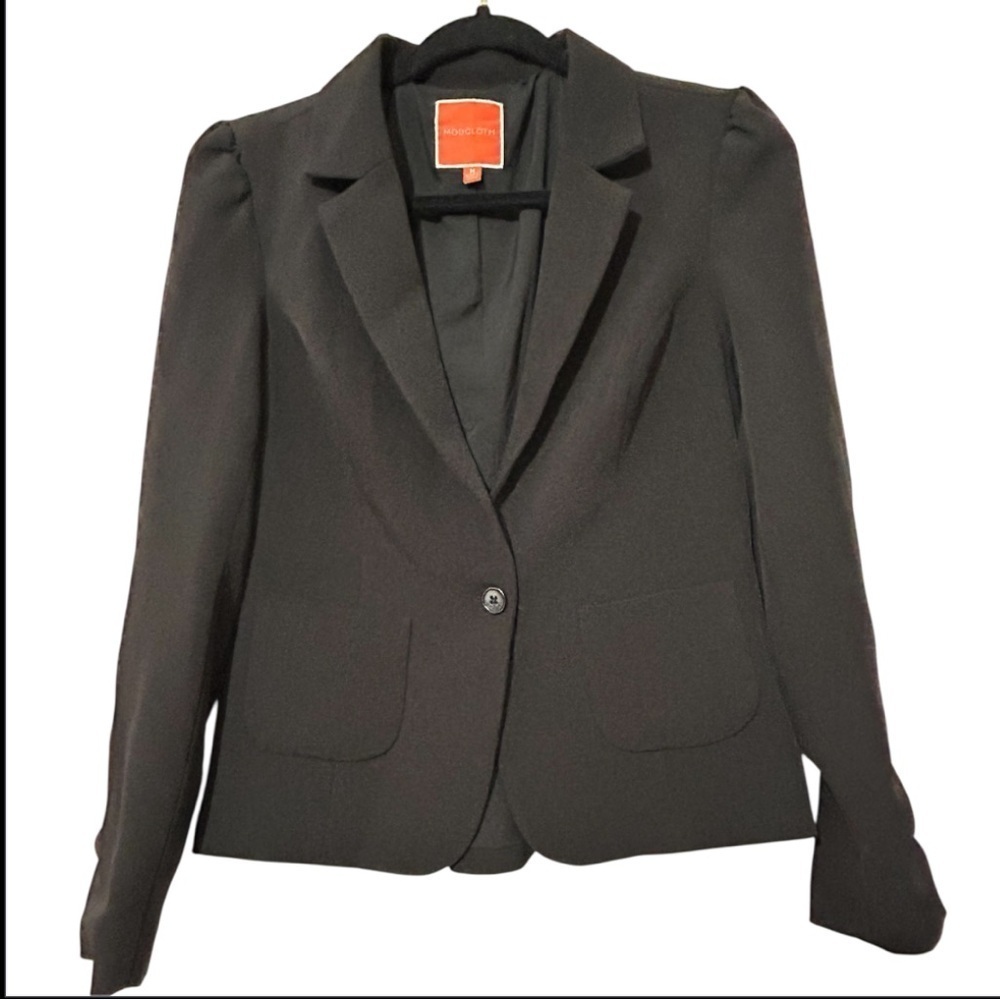 ModCloth Office Siren Lapel Neck Button Front Pocket Ruffle Black Blazer Medium